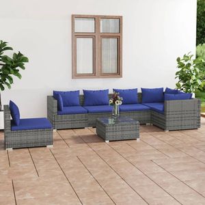 The Living Store Loungeset - Modulair Design - Grijs - PE-rattan - Stalen Frame