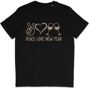 T Shirt Heren - T Shirt Dames - Vrede Liefde Nieuwjaar - Zwart - Maat XL