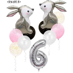 Snoes Bosdier Konijn Sweet Rabbit Ballonnen Set 6 Jaar - Verjaardag Versiering - Kinderfeestje