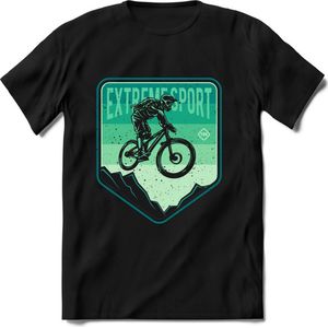 Extreme Sport | TSK Studio Mountainbike kleding Sport T-Shirt | Zeeblauw - Groen | Heren / Dames | Perfect MTB Verjaardag Cadeau Shirt Maat XL