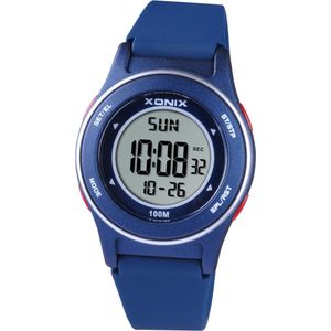 Xonix BBH-006 - Horloge - Digitaal - Heren - Mannen - Rond - Siliconen band - ABS - Cijfers - Achtergrondverlichting - Alarm - Start-Stop - Chronograaf - Tweede tijdzone - 12/24 - Waterdicht - DonkerBlauw - Grijs - Rood - 10 ATM