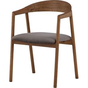 Nest living Maja Eikenhouten Eetkamerstoel bruin - Met Armleuning - Grijs Zitkussen - Massief Eiken - Scandinavisch - Design