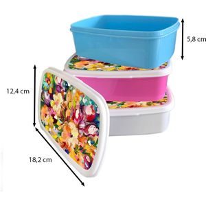 Broodtrommel Roze - Lunchbox Schilderij - Olieverf - Bloemen - Regenboog - Brooddoos 18x12x6 cm - Brood lunch box - Broodtrommels voor kinderen en volwassenen