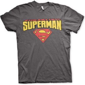 DC Comics Superman Heren Tshirt -L- Blockletter Logo Grijs