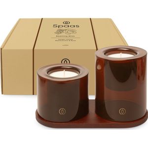 Spaas Delight Kaarsen Geschenkdoos - Luxe Cadeaupakket met 2 Kaarsen en Houten Decoratieschaal – Beaming Bliss - circa 40u
