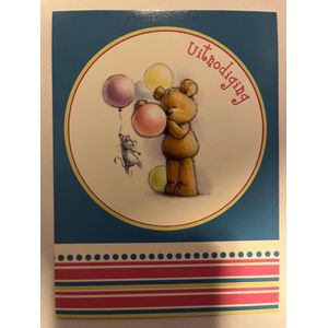 Uitnodiging kinderfeestje | 6 stuks | uitnodigingskaarten | uitnodiging verjaardag | uitnodiging feest | uitnodiging kinderfeestje | uitnodiging kinderfeestje | uitnodiging feestje Beer & muis met ballonnen