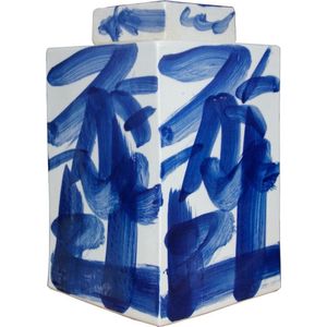 The Ming Garden Collections-sChinees Porseleins-sVierkante Gekalligrafeerde Chinese Porseleinen Pots-sBlauw & Wit