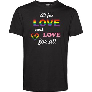 T-shirt Love For All | Gay pride shirt kleding | Regenboog kleuren | LGBTQ | Zwart | maat 3XL