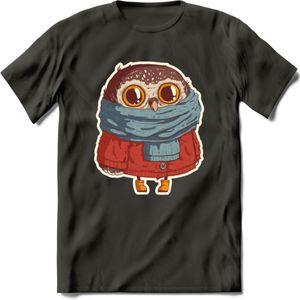 Winter uil T-Shirt Grappig | Dieren uilen Kleding Kado Heren / Dames | Animal Skateboard Cadeau shirt - Donker Grijs - L