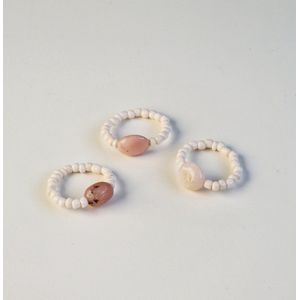 Edelstenen ring - Kralenring met steen - Opaal - wit - roze - Damesring
