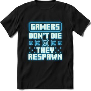 Gamers don't die pixel T-shirt | Neon Blauw | Gaming kleding | Grappig game verjaardag cadeau shirt Heren ��– Dames – Unisex | - Zwart - XXL