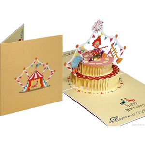 Popcards popupkaarten - Kleurrijke Taart met Clown en Olifantje Verjaardag Felicitatie pop-up kaart 3D wenskaart