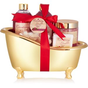 BRUBAKER Cosmetics bad en douche set Cranberry Love - 6-delige cadeauset in gouden decoratieve kuip