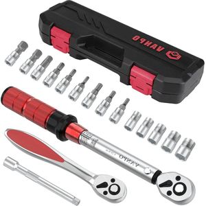 1/4 inch Momentsleutel 5-25 Nm fiets-motorfiets 17-delige set ± 3% foutnauwkeurigheid met ratelsleutel verlenging binnenzeskant hex torx-bits