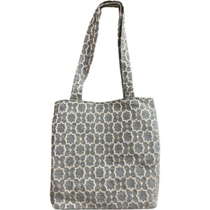 Marokkaanse Handgemaakte Fluwelen Medium Shopper met Gouden Accenten - Tote Bag - Grijs