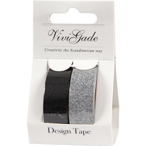 Masking tape, B: 15 mm, zwart, 2 rol/ 1 doos