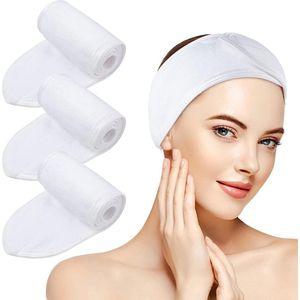 Cosmetica-hoofdband, badstof, 3 stuks, verstelbare haarbeschermingsband met klittenbandsluiting, haarband, make-up, vrouwen, microvezel, haarbanden, cosmetica voor make-up, sport, yoga, douchen, gezicht, wit