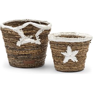 Riviera Maison Opbergmand, Rieten mand, Sterrenprint, kerst - Étoiles Mini Basket 2 stuks - Bruin