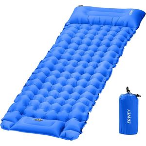 Camping isomat, zelfopblazend, 200 x 70 cm, opblaasbaar luchtmatras met voetpomp en kussen, waterdicht, isomat, camping, luchtmatras, opblaasbare matras, outdoor, voor wandelen, strand, tent