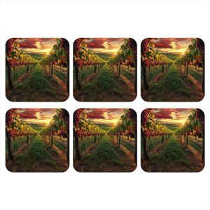 Onderzetters voor glazen - Wijngaard - Druiven - Zonsondergang - 10x10 cm - Glasonderzetters - 6 stuks