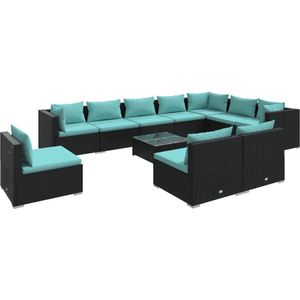 vidaXL - 11-delige - Loungeset - met - kussens - poly - rattan - zwart