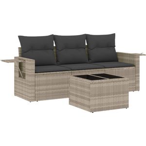 vidaXL - 4-delige - Loungeset - met - kussens - poly - rattan - lichtgrijs