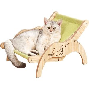 Kattenbed, verhoogde kattenbedbank van hout, modieuze kattenstoel met afneembare matrashoes, draagvermogen 10 kg (35x48cm), geschikt voor katten, honden, konijnen, kittens en kleine dieren