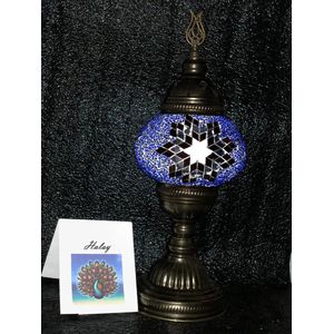 Handgemaakte Turkse sfeerlamp blauw met rode Mozaïek nachtlamp Oosterse Sprookjes tafellamp