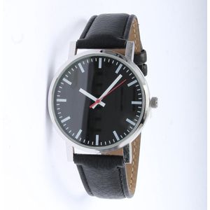 Brigada - unisex horloge - zwarte horloge band - lederen horlogeband - quartz uurwerk Vaderdag cadeau
