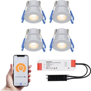 Milano - 4x Smart inbouwspots veranda – Complete Set – Wifi & Bluetooth - Plug & Play - IP65 – LED 2700K warm wit - 200 lumen - 12 volt - 3 Watt - RVS