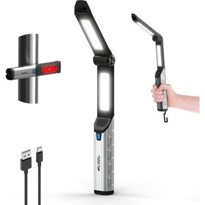 Oplaadbare werkplaatslamp LED-werklamp - opvouwbaar - 4 lichtmodi - wit en rood licht - haak en magneethouder - mannen - auto reparatie - garage - camping.