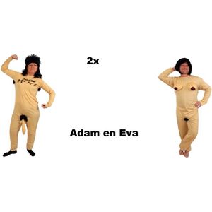 2x Naakt kostuum Adam zoekt Eva mt.M-L - Man en vrouw naakt - festival thema feest party fun