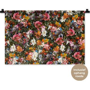 Wandkleed - Bloemen - Regenboog - Kunst - Oude meesters - Tapestry - Wandtapijt - Katoen - Woondecoratie - 60x40 cm - Slaapkamer - Wanddoek - Muurkleed - Muurdecoratie - Wandkleden