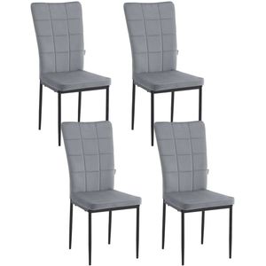 Eetkamerstoelen - Set Moderne Eetkamerstoel - Eetstoel - Tuinstoelen - Gevoerde Stoelen met Hoge Rugleuning - Elegante Fluwelen Stoelen voor Woonkamer, Keuken en Restaurant - Set van 4 - Donkergrijs