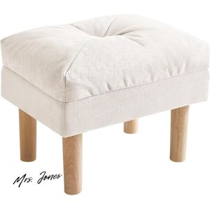 Mrs. Jones Premium Collection Ottomaanse voetkruk - Spons gewatteerde zitting - Houten kruk - 40x29x32 cm - Beige .