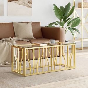 vidaXL Salontafel - Goud - 110x45x45 cm - Staal en Glas Salontafel - Bijzettafel - Koffietafel - Gouden Tafel - Metalen Tafel - Glazen Tafel - XXL Salontafel - Design Tafel - Living Room Furniture - Interieurdecoratie