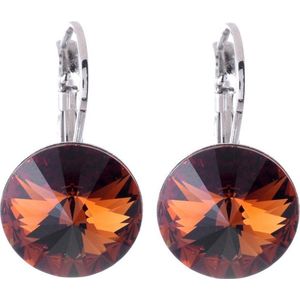 Behave Oorhangers rond 10 mm met bruine swarvoski elements