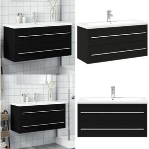 vidaXL Wastafelkast met ingebouwde wasbak zwart - Badkamer Wastafelkast - Badkamer Wastafelkasten - Wastafelkast - Badkamer Wastafel Kast