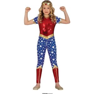 Guirca - Superwoman & Supergirl Kostuum - Superheld Miss USA - Meisje - Blauw, Rood - 5 - 6 jaar - Carnavalskleding - Verkleedkleding