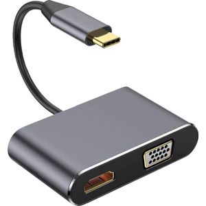 4-in-1 Video Converter - USB-C naar HDMI, VGA en USB+USB-C - Grijs