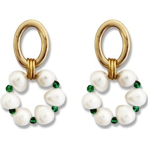 Zatthu Jewelry - N22FW515 - Jels oorbellen met parels en groene kraaltjes