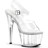 Pleaser Sandaal met enkelband, Paaldans schoenen -38 Shoes- ADORE-708 Paaldans schoenen Transparant/Zilverkleurig