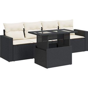 vidaXL - 5-delige - Loungeset - met - kussens - poly - rattan - zwart