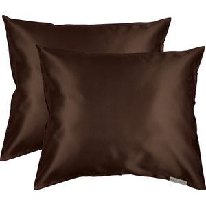 Beauty Pillow® Original - Satijnen Kussenslopen - Voordeelset - Duo Pack - Chocolate Brown - 60x70 cm