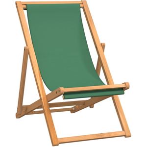 vidaXL Strandstoel Inklapbaar - Massief Teakhout - Groen Strandstoel - Teak Hout - Groene Strandstoel - Tuinset - Lounge Stoel