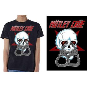 Motley Crue Heren Tshirt -S- Skull Cuffs 2 Zwart