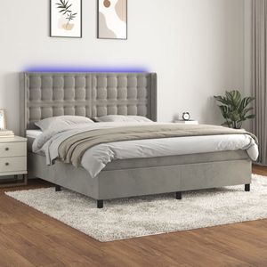 The Living Store Boxspring - Luxe fluwelen bed met LED - Pocketvering matras - Huidvriendelijk topmatras - 203x183x118/128cm