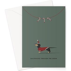 Hound & Herringbone - Zwarte Teckel Kerstkaart - Black and Tan Dachshund Festive Greeting Card (10 pack)