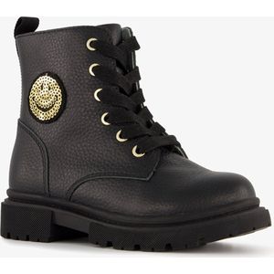 TwoDay leren meisjes veterboots zwart met smiley - Maat 24