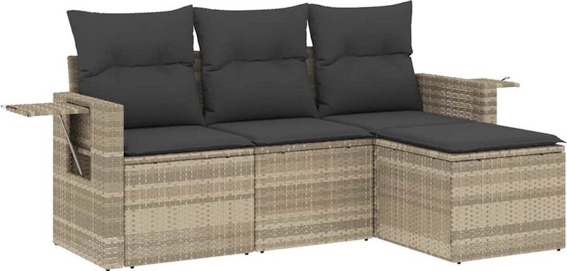 vidaXL - 4-delige - Loungeset - met - kussens - poly - rattan - lichtgrijs